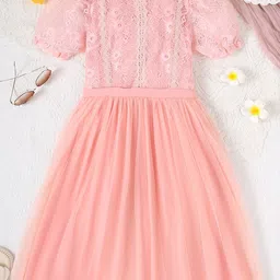 INCLUD Girl Round Neck Puff Sleeve Knee Length Fit & Flare Dress-picture-4