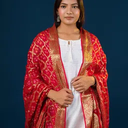 KCPC BANDHANI Bandhani Printed Zari Work Georgette Dupatta image 3