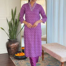 KALINI Striped Thread Work Straight Kurta With Trousers & Dupatta-image-27