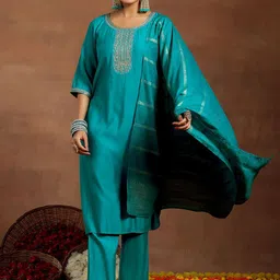 Libas Floral Embroidered Straight Kurta with Trousers & With Dupatta-picture-23