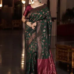 Blissta Woven Design Zari Silk Blend Banarasi Saree-image-4