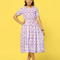 FASHION DREAM Girls Floral Print Puff Sleeves Fit & Flare Midi Dress-picture-18