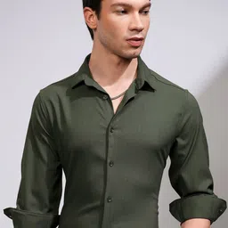 HIGHLANDER Men Slim Fit Spread Collar Textured Formal Shirt-picture-2