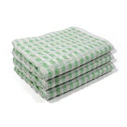 PRAKARTIK Set Of 3 Sea Green & White Checked Cotton Kitchen Towels-26