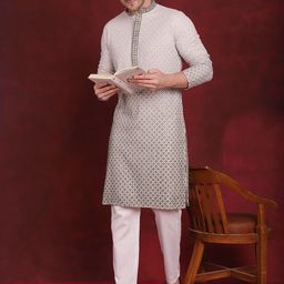 Jompers Men Embroidered Regular Sequinned Pure Cotton Kurta with Pyjamas-23