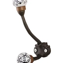 IndianShelf Black & White Ceramic Floral Wall Hook Door Hangers for Cloth-image-67