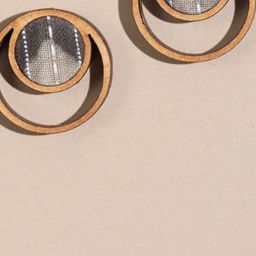 WHE Batik Fabric And Repurposed Wood Circular Shaped Studs image 2