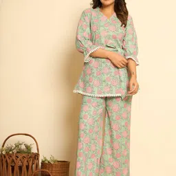 KASYA Floral Printed Pure Cotton Tunic With Palazzos-image-19