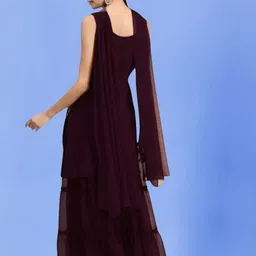 PARROT CREATION Geometric Embroidered Georgette Straight Kurti With Sharara & Dupatta image 4