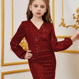 Texaso Premium Embellished V-Neck Puff Sleeve Wrap Dress-picture-47