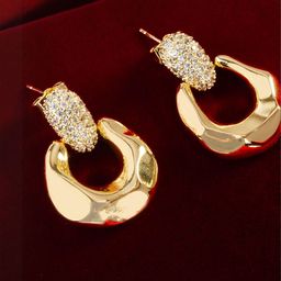 DressBerry Gold-Plated Alloy Kundan Diamond Shaped Earrings-picture-11