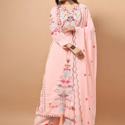 SWEETPEL Women Floral Embroidered Regular Kurta & Palazzo With Dupatta-picture-35