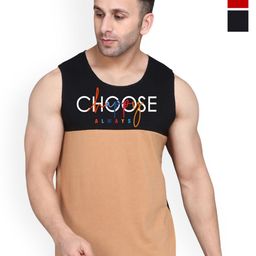 SLOWLORIS Pack Of 2 Printed Combed Cotton Gym Vests VSL26 CMB(CHS BLACKRUST)(CHS RED)-image-89