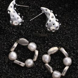 SOHI Set Of 2 Silver-Plated Teardrop Loop Studs Earrings-63