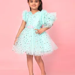 BAESD Polka Dot Print Flutter Sleeve Net Fit & Flare Dress image 4