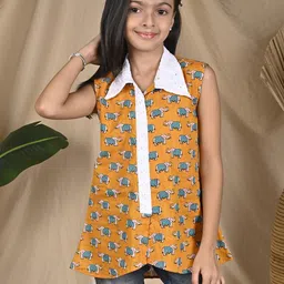 Sangria Girls Printed Handloom Cotton Yellow Top-picture-19