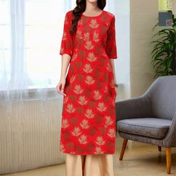 HERE&NOW Selection Of 3 Floral Printed Round Neck Straight Kurtas-image-57