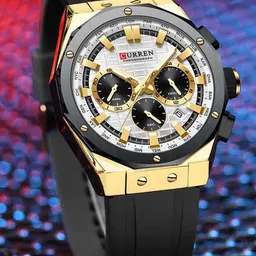 Curren Men Brass Dial & Bracelet Style Straps Analogue Watch CR-8464-Gold Black-image-59