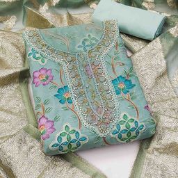 HERE&NOW Embellished Organza Unstitched Dress Material-image-31