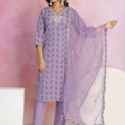 Meena Bazaar Women Printed Regular Kurta & Trousers With Dupatta-53