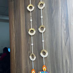 Sellplus Set Of 2 Beige & Purple Diya Gota Ball Moti Bangle Toran-image-46