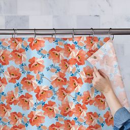 ArtzFolio Blue & Orange-Coloured Floral Printed Water Proof Shower Curtain-69