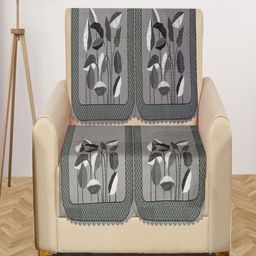 Myntra Elegant Homes Green & White 2 Seater Printed Velvet 4 Piece Sofa Cover-picture-46