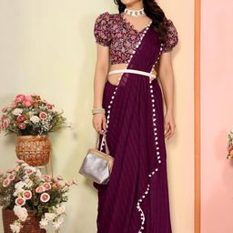 Anouk Striped Gotta Patti Pure Georgette Saree-image-66