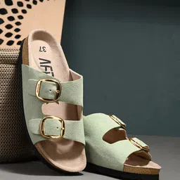 AfroJack Women Open Toe Flats with Buckles-image-30