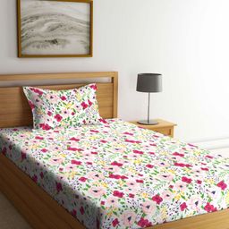 Myntra Elegant Homes Pink & Green Floral Printed 300 TC Single Bedsheet Set 2.2 m x 1.5 m-image-59