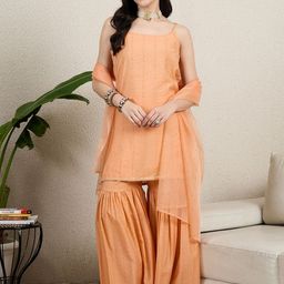 House of Pataudi Women Embroidered Sequinned Kurti with Sharara & Dupatta-picture-40