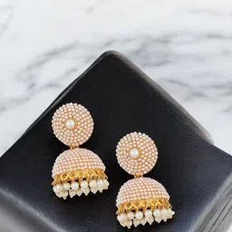 ANIKAS CREATION Gold-Plated Pearls Beaded Dome Shaped Jhumkas-15