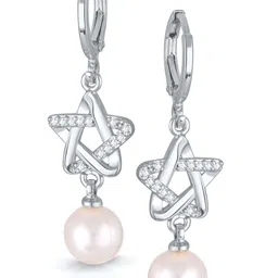 DIVASTRI Rhodium-Plated Cubic Zirconia Studded Contemporary Shaped Hoop Earrings-1