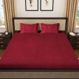 Myntra Elegant Homes Red Abstract 300 TC Woolen Fitted King Bedsheet Set 2.5 m X 2.25 m-picture-8