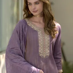 SHREE LAXMINARAYAN EXPORT Printed Tissue Round Neck Straight Kurta With Trousers & Dupatta image 2