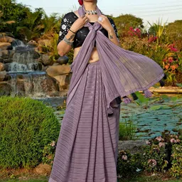 K 5 Fashion Striped Pure Chiffon Saree-image-99