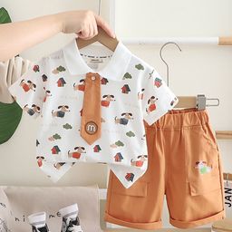 INCLUD Boys Dog Printed Polo T-shirt With Attached Tie & Shorts-image-50