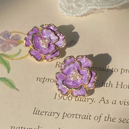 KRENOZ Gold-Plated Artificial Stones & Pearls Studded Floral Studs Earrings-image-37