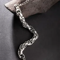 The Roadster Lifestyle Co Men Silver-Plated Interlink Chain Bracelet-42
