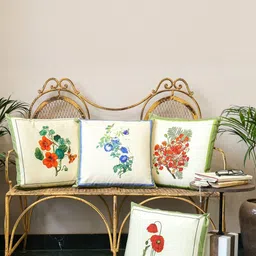 Sangria White & Orange Set of 4 Floral Square Cushion Covers-picture-6