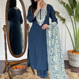 Divyadham Textiles Women Paisley Embroidered Kurti with Trousers & Dupatta-picture-32