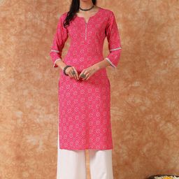Meeranshi Bandhani Printed Notch Neck Cotton Straight Kurta-50