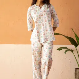 SANSKRUTIHOMES Women Conversational Printed Pure Cotton Top & Pyjamas Night suit-picture-29