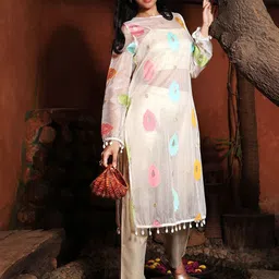 QISSA Women Floral Embroidered Regular Thread Work Kurta with Trousers-picture-15
