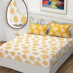YaAkholic Multicoloured 210 TC Queen Bedsheet with 2 Pillow Covers-image-26