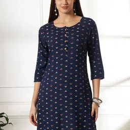 Anouk Rustic Floral Printed Round Neck Three-Quarter Sleeves Regular Straight Kurta-image-86