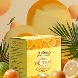 Globus naturals De-Tan 6 Step- Cleaner- Scrub- Cream- Gel-Pack- Serum- Facial Kit-40g-46
