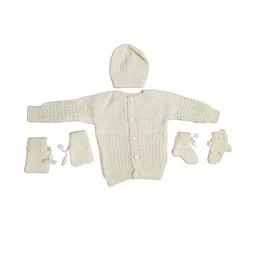 Cute Collection Unisex Kids Off White Woolen Sweater With Cap and Socks and Mitten Set-picture-35
