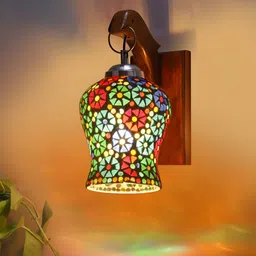 Devansh White & Red Textured Wooden Glass Bell Shaped Wall Lamp-image-47