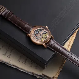 Britime Men Embellished Dial & Leather Bracelet Style Straps Analogue Automatic Watch 641-L30708-39
